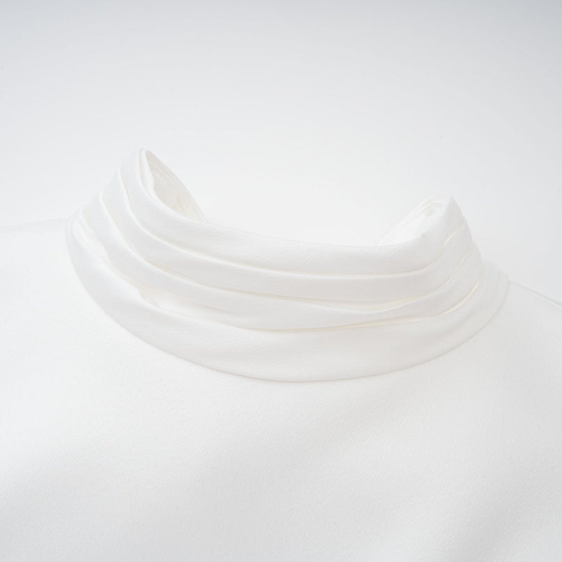 Emanuela White Maxi Dress with Mock Neck Cap Sleeves and Oversize Bow
