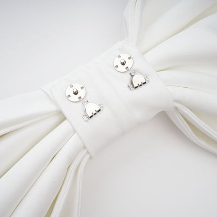 Emanuela White Maxi Dress with Mock Neck, Cap Sleeves, Open Back, Fitted Waistline, Boned Bodice, Oversize Bow, Mermaid Hem, Rear Clasp and Zip Fastening