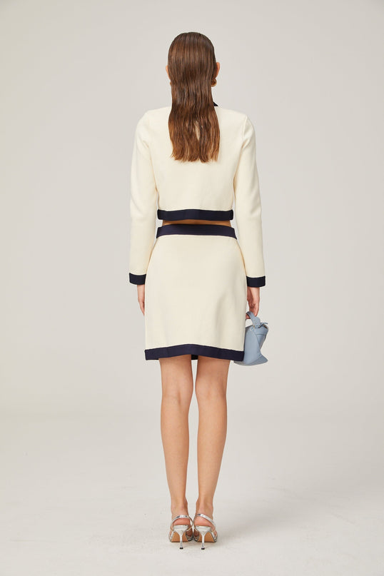 Émeline bowdetail knitted cardigan  skirt matching set