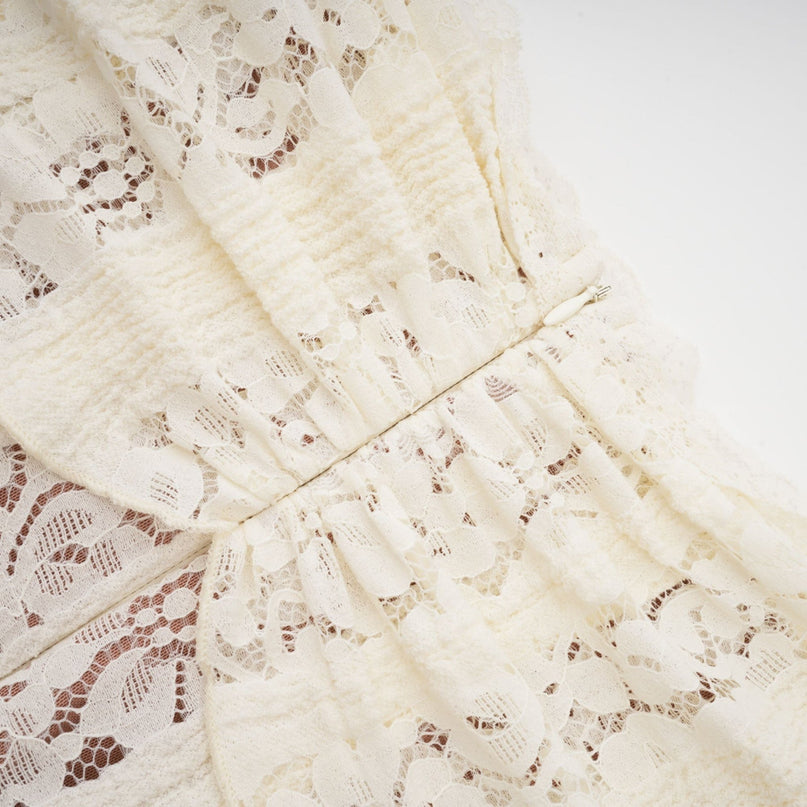 Émeline floral lace flaredcuff maxi dress in Neutrals