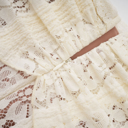 Émeline floral lace flaredcuff maxi dress in Neutrals