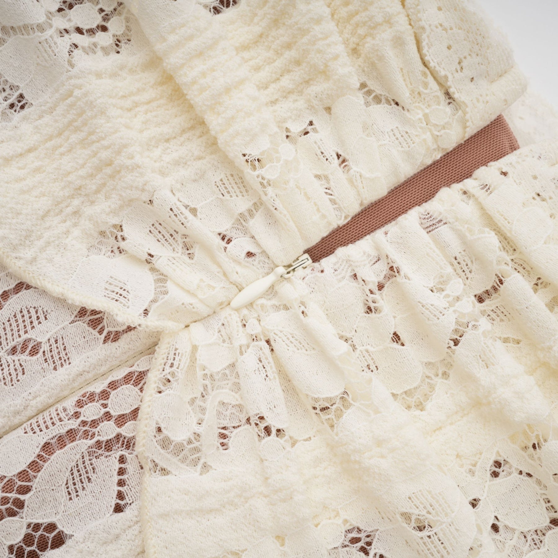 Émeline floral lace flaredcuff maxi dress in Neutrals