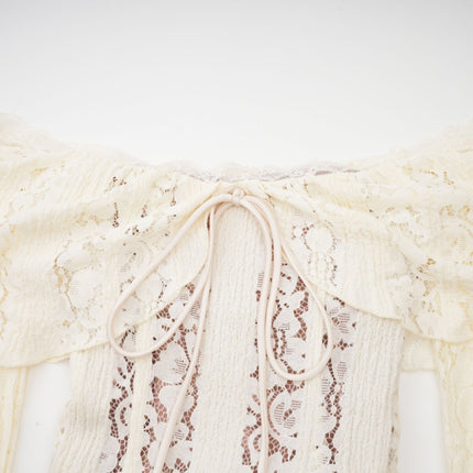 Émeline floral lace flaredcuff maxi dress in Neutrals