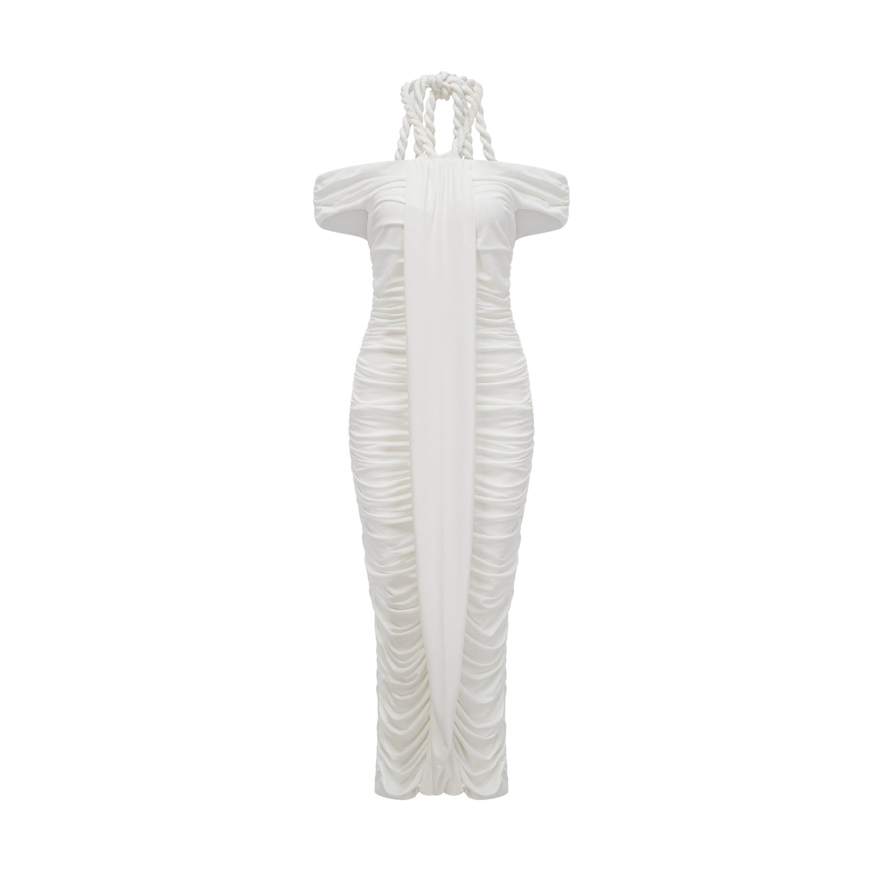 Émeline white braided ropedetail midi dress