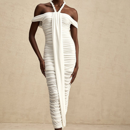 Émeline white braided ropedetail midi dress
