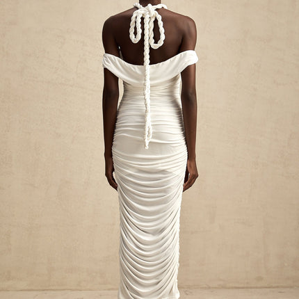 Émeline white braided ropedetail midi dress