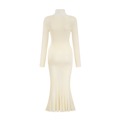 Émeline white knitted pleated midi dress
