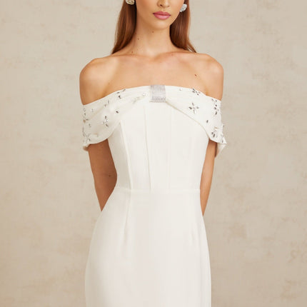 Emerson White Crystal Rhinestone Embellished Midi Dress