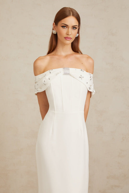 Emerson White Crystal Rhinestone Embellished Midi Dress