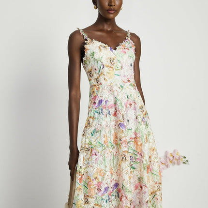 Emery White Floral Midi Dress