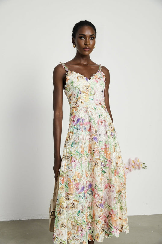 Emery White Floral Midi Dress