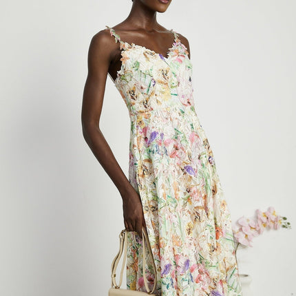Emery White Floral Midi Dress