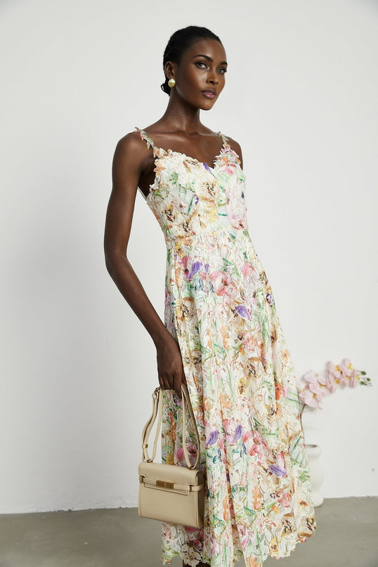 Emery White Floral Midi Dress