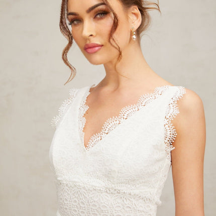 Emilee White Lace Trim Tiered Mini Dress
