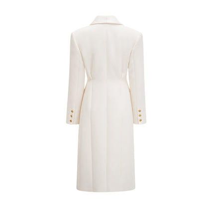 Emilee White Wool Blend Coat with Tonal Lapels and Button Detailing