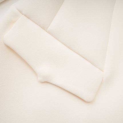 Emilee White Wool Blend Coat with Tonal Lapels and Button Detailing