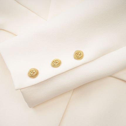 Emilee White Wool Blend Coat with Tonal Lapels and Button Detailing