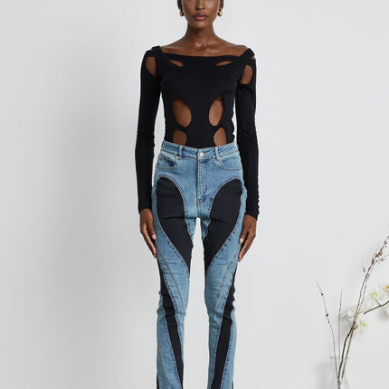 Emilia Black Bodysuit Double Layer Cut Out