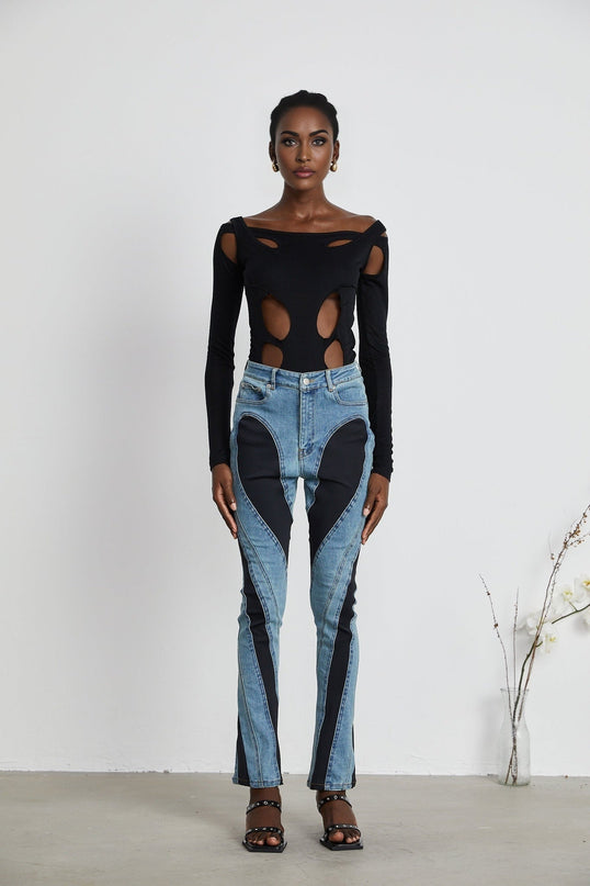 Emilia Black Bodysuit Double Layer Cut Out