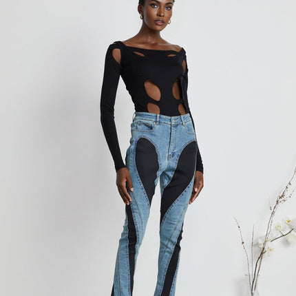 Emilia Black Bodysuit Double Layer Cut Out