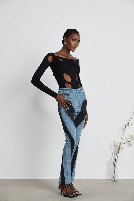 Emilia Black Bodysuit Double Layer Cut Out