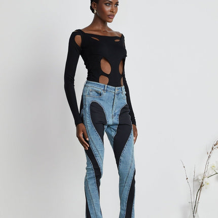 Emilia Black Bodysuit Double Layer Cut Out