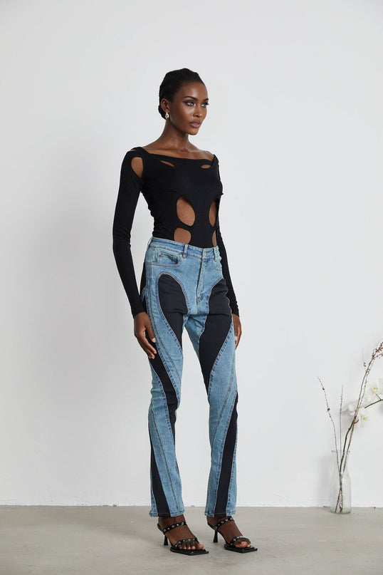 Emilia Black Bodysuit Double Layer Cut Out