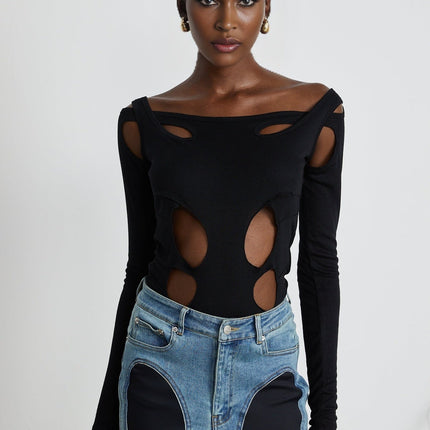 Emilia Black Double Layer Cut Out Bodysuit