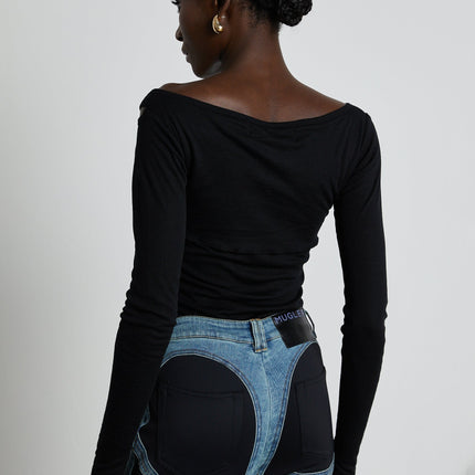 Emilia Black Double Layer Cut Out Bodysuit