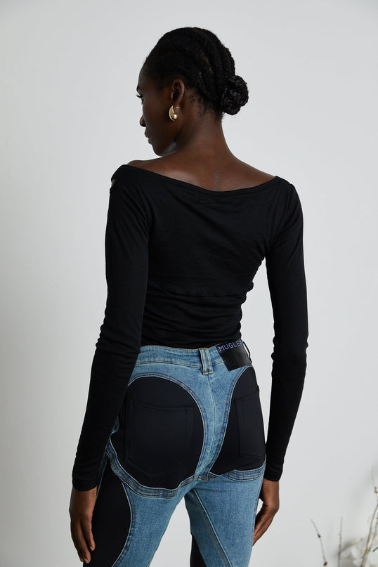 Emilia Black Double Layer Cut Out Bodysuit
