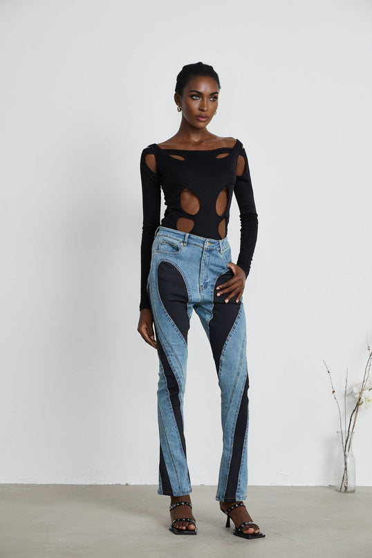 Emilia Black Double Layer Cut Out Bodysuit