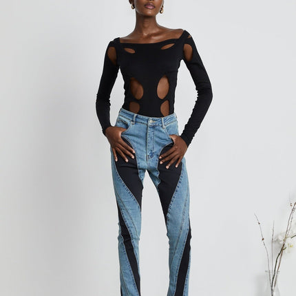 Emilia Black Double Layer Cut Out Bodysuit