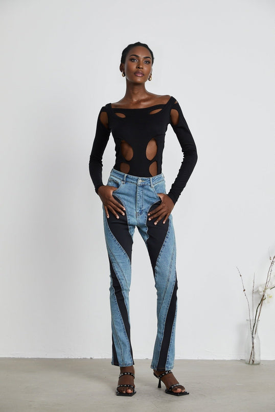 Emilia Black Double Layer Cut Out Bodysuit