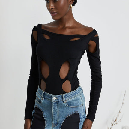 Emilia Black Double Layer Cut Out Bodysuit