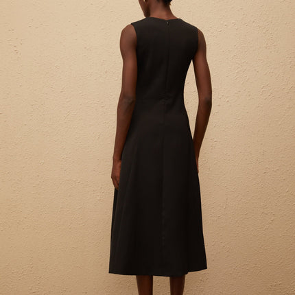 Emilia Black Floral Embroidered A-Line Midi Dress