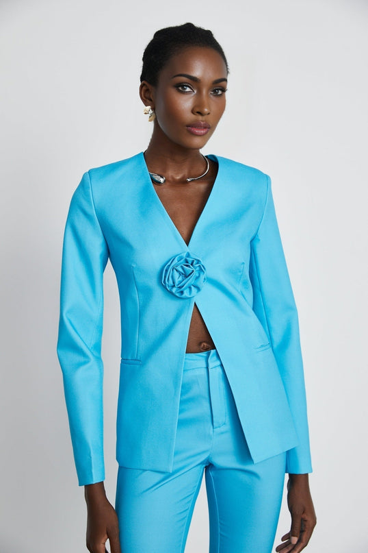 Emilia Blue Floral Applique Jacket Trousers Set