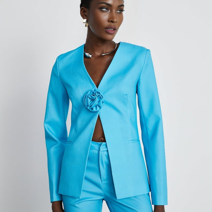 Emilia Blue Floral Applique Jacket Trousers Set