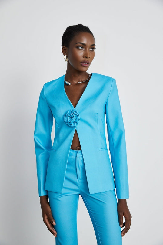 Emilia Blue Floral Applique Jacket Trousers Set