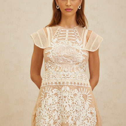 Emilia Neutrals Crochet Bead Mini Dress