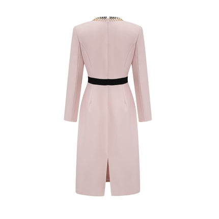 Emilia Pink Crystal Embellished Midi Dress with Dart Detailing and Rear Slit