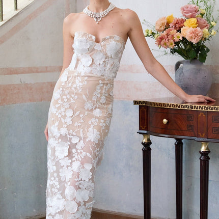 Emilia White Floral Maxi Dress in Terylene Fiber