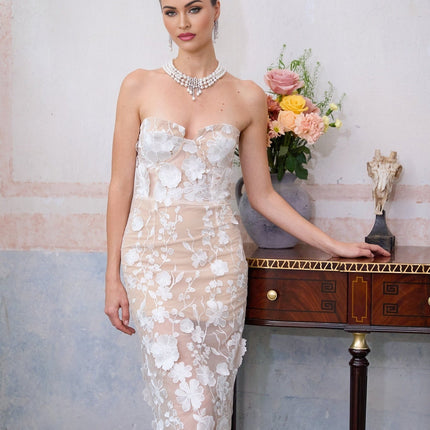 Emilia White Floral Maxi Dress in 100% Terylene Fiber
