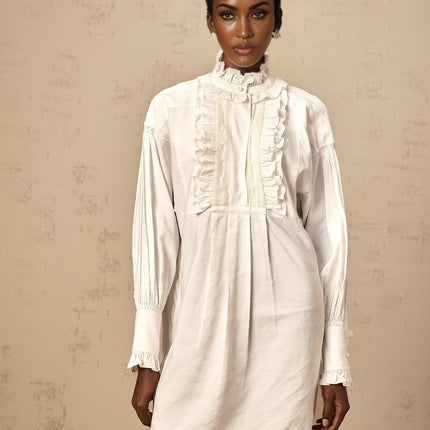 Emilia White Lace Trim Ruffled Mini Dress
