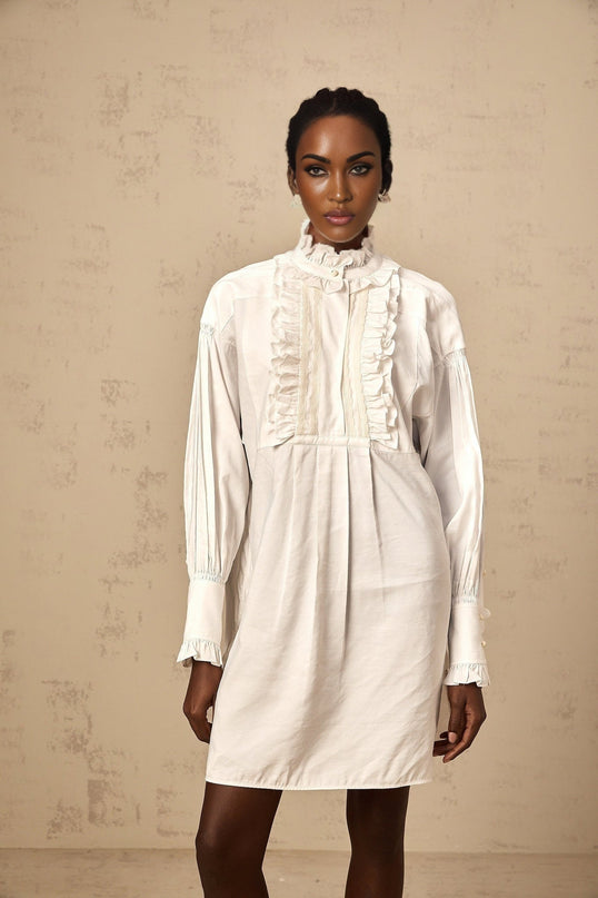 Emilia White Lace Trim Ruffled Mini Dress