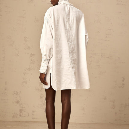 Emilia White Lace Trim Ruffled Mini Dress