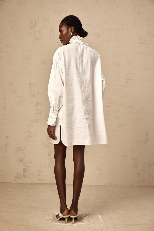 Emilia White Lace Trim Ruffled Mini Dress
