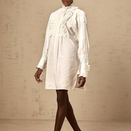 Emilia White Lace Trim Ruffled Mini Dress