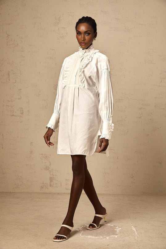 Emilia White Lace Trim Ruffled Mini Dress