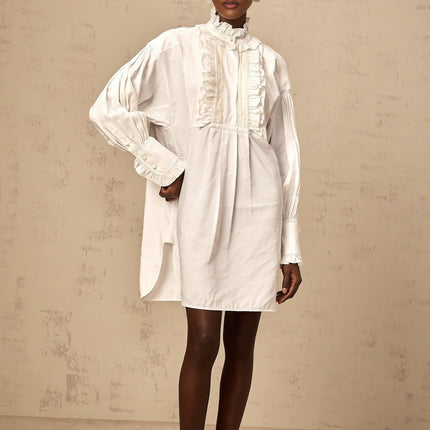 Emilia White Lace Trim Ruffled Mini Dress