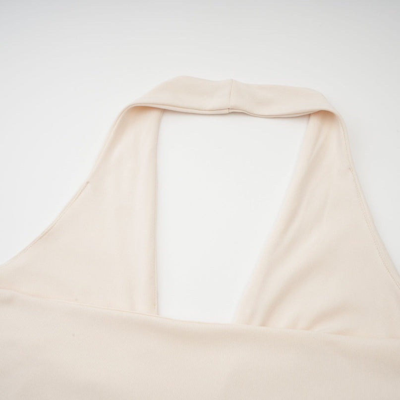 Emilia White Maxi Dress with Deep V-neck and Halterneck Design